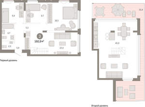 3-к квартира, вторичка, 161м2, 7/23 этаж