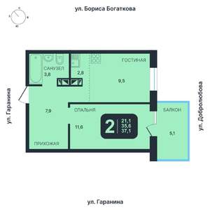 2-к квартира, вторичка, 37м2, 16/17 этаж