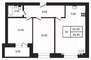 3-к квартира, вторичка, 62м2, 1/9 этаж