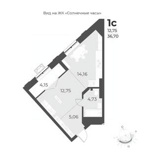 1-к квартира, строящийся дом, 37м2, 5/17 этаж