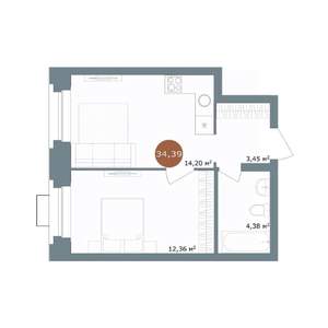 1-к квартира, вторичка, 34м2, 5/15 этаж