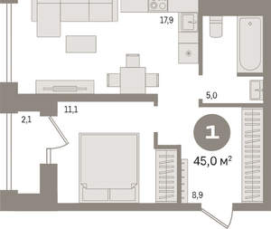 1-к квартира, вторичка, 45м2, 24/30 этаж