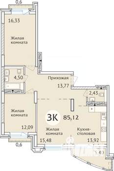 3-к квартира, сданный дом, 86м2, 22/23 этаж