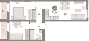2-к квартира, вторичка, 64м2, 4/23 этаж