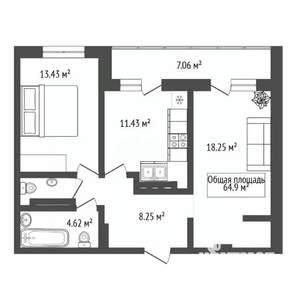 2-к квартира, вторичка, 65м2, 24/25 этаж