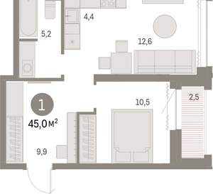 1-к квартира, вторичка, 45м2, 12/30 этаж