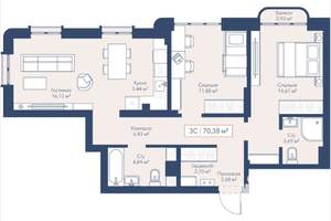 3-к квартира, вторичка, 70м2, 12/24 этаж