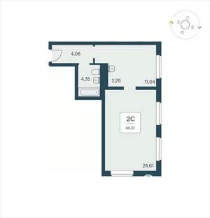 2-к квартира, вторичка, 46м2, 20/25 этаж