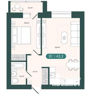 2-к квартира, вторичка, 42м2, 8/9 этаж