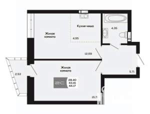 2-к квартира, вторичка, 43м2, 13/25 этаж