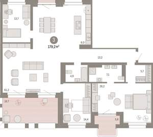 3-к квартира, вторичка, 178м2, 7/11 этаж