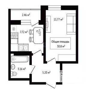 1-к квартира, вторичка, 31м2, 6/25 этаж