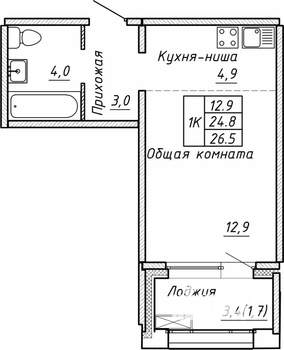 Студия квартира, вторичка, 27м2, 7/15 этаж