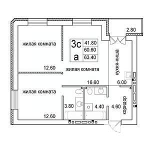 3-к квартира, строящийся дом, 63м2, 8/8 этаж