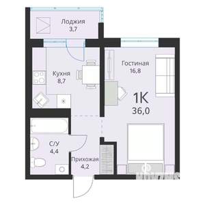 1-к квартира, вторичка, 36м2, 10/16 этаж