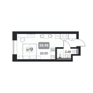 Студия квартира, вторичка, 26м2, 19/22 этаж