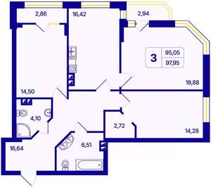 3-к квартира, вторичка, 98м2, 15/26 этаж
