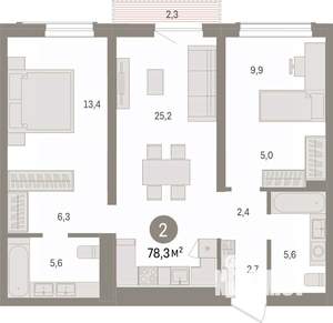 2-к квартира, вторичка, 78м2, 2/14 этаж