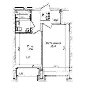 1-к квартира, строящийся дом, 35м2, 2/21 этаж