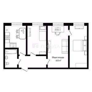 3-к квартира, вторичка, 60м2, 1/5 этаж