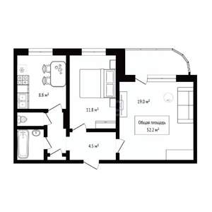 2-к квартира, вторичка, 52м2, 7/10 этаж