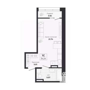 Студия квартира, вторичка, 30м2, 2/9 этаж