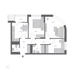 3-к квартира, строящийся дом, 76м2, 3/24 этаж