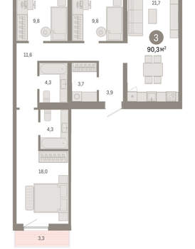 3-к квартира, вторичка, 90м2, 2/15 этаж