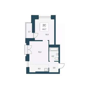2-к квартира, вторичка, 45м2, 16/22 этаж