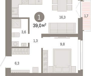 1-к квартира, вторичка, 39м2, 4/23 этаж