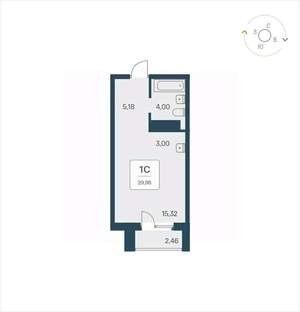 Студия квартира, вторичка, 30м2, 22/25 этаж