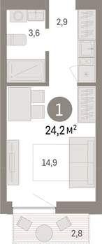 Студия квартира, вторичка, 24м2, 4/17 этаж