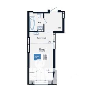 Студия квартира, вторичка, 28м2, 20/25 этаж