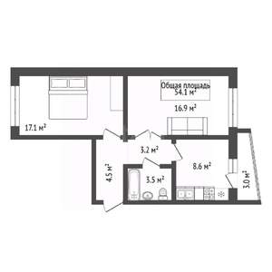 2-к квартира, вторичка, 54м2, 6/19 этаж