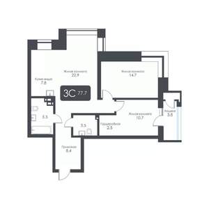 3-к квартира, строящийся дом, 78м2, 5/30 этаж