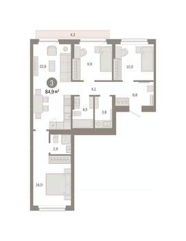 3-к квартира, вторичка, 85м2, 6/9 этаж