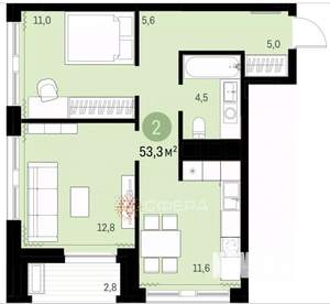 2-к квартира, сданный дом, 53м2, 13/17 этаж