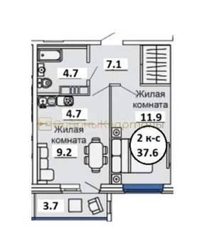 1-к квартира, вторичка, 38м2, 1/16 этаж