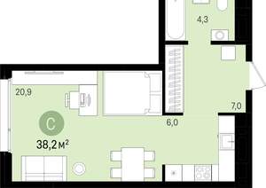 Студия квартира, сданный дом, 38м2, 3/18 этаж
