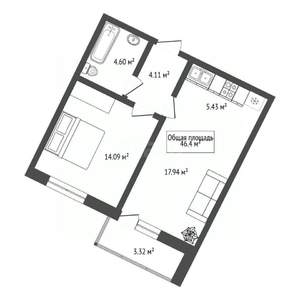 2-к квартира, вторичка, 46м2, 7/10 этаж