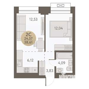 2-к квартира, вторичка, 39м2, 19/31 этаж