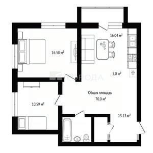 3-к квартира, вторичка, 70м2, 11/15 этаж