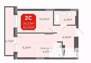 2-к квартира, строящийся дом, 36м2, 14/17 этаж