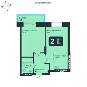 2-к квартира, вторичка, 52м2, 21/24 этаж