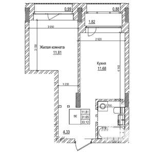 1-к квартира, строящийся дом, 32м2, 21/21 этаж