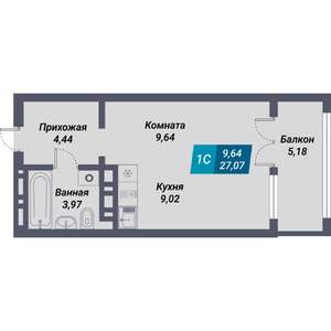 Студия квартира, вторичка, 27м2, 8/29 этаж