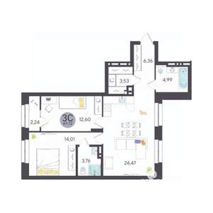 3-к квартира, вторичка, 70м2, 2/25 этаж