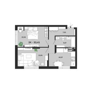 2-к квартира, вторичка, 53м2, 6/19 этаж