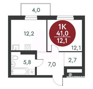 1-к квартира, вторичка, 41м2, 2/10 этаж