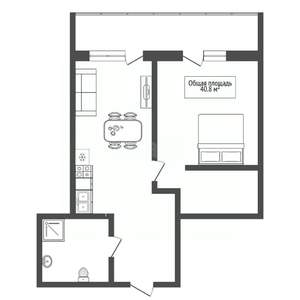 1-к квартира, вторичка, 41м2, 12/23 этаж